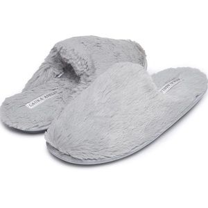 Fuzzy grey open back slippers size L (8-9 shoe) nwt